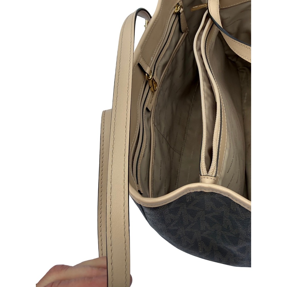 Michael Kors Voyager Medium Logo Tote Bag Brown Monogram Acorn Leather Trim - Picture 12 of 14